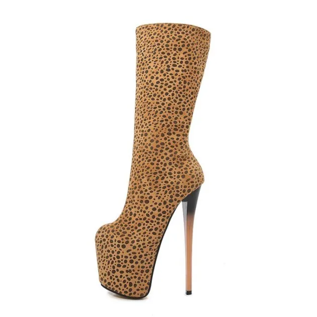 Leopard Print Zipper High Heel High Boots