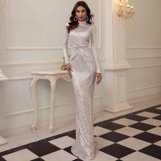 Sequined Long Sleeved Fishtail Dress