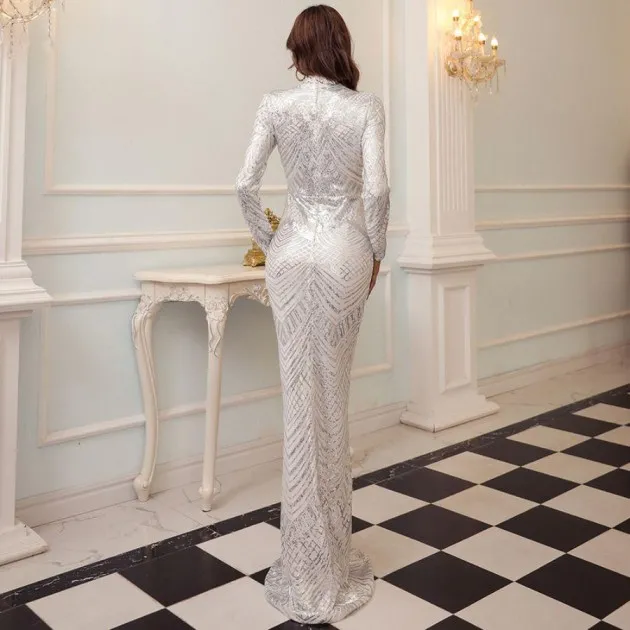 Sequined Long Sleeved Fishtail Dress