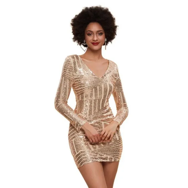 V-neck sequined hip-hugging dress