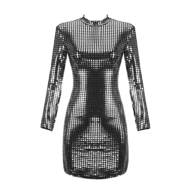 Silver Sequined Long Sleeve Fashion Dress