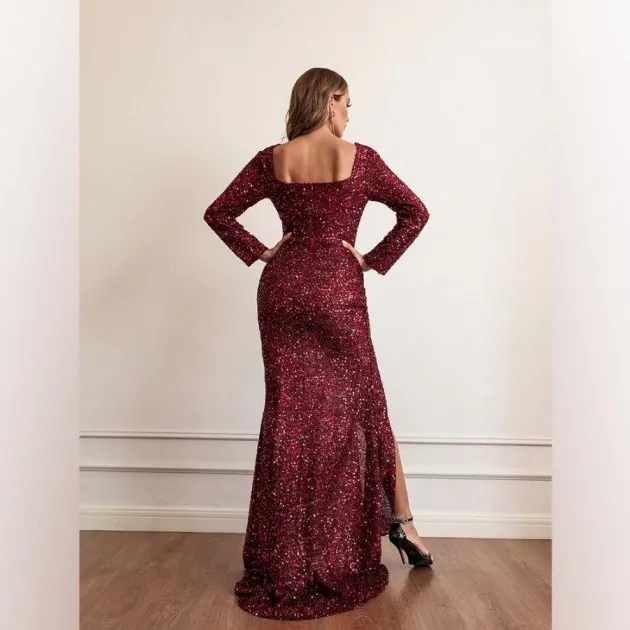 Vestido de lentejuelas de manga larga sexy de moda