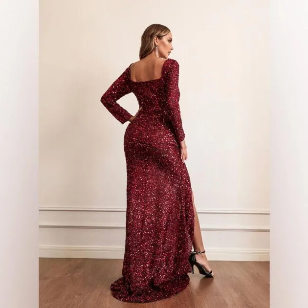 Vestido de lentejuelas de manga larga sexy de moda