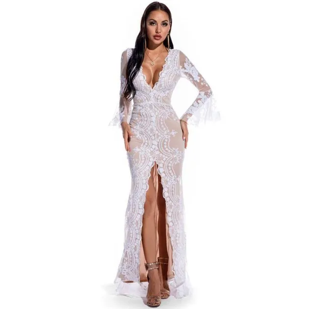 Sense V-neck Sequin Dress Dress Mopping Floor Long Skirt