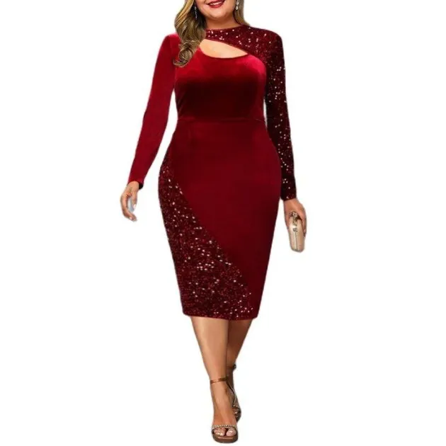 Sequin Stitching Gold Velvet Irregular Dress