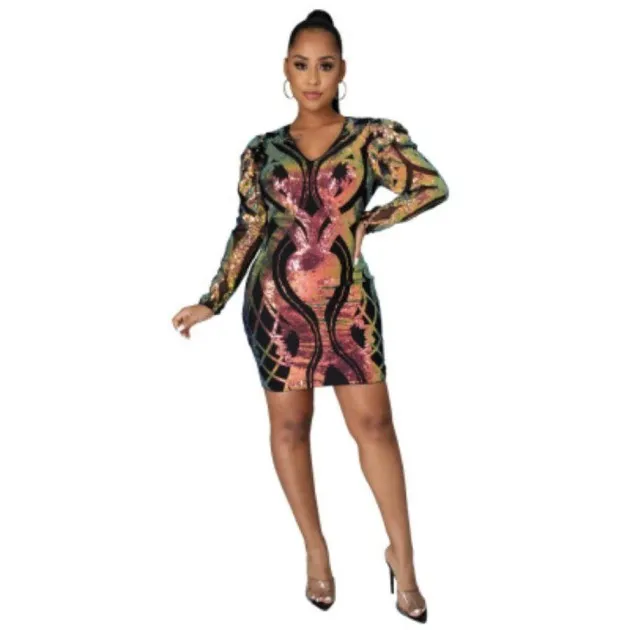 Fashion Stitching Sequin Dress