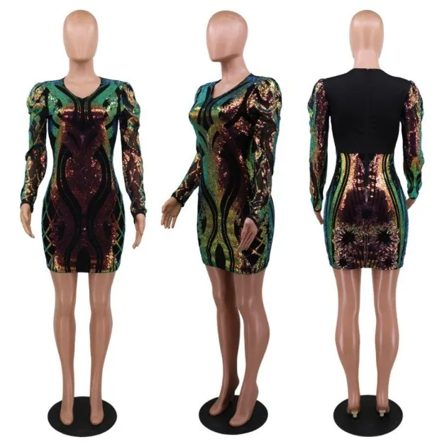 Fashion Stitching Sequin Dress