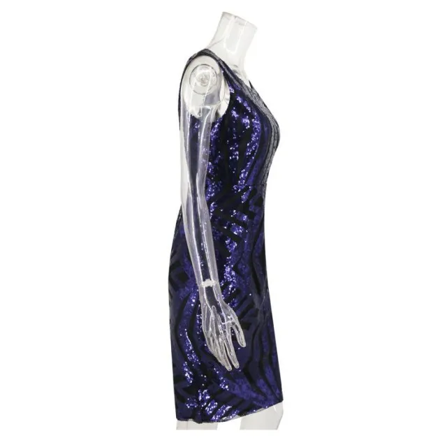 Round Neck Back V-neck Womens Sequin Dress