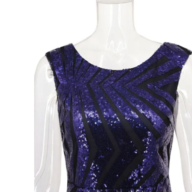 Round Neck Back V-neck Womens Sequin Dress