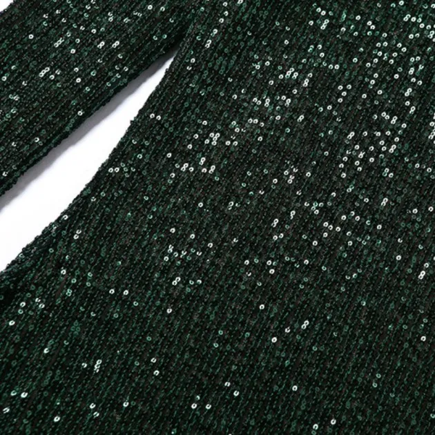 stand-up collar long-sleeved sequin dress