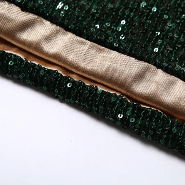 stand-up collar long-sleeved sequin dress