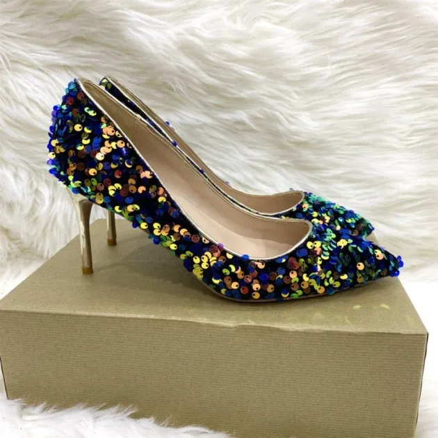 Colorful Beads Pointed Pumps High Heels