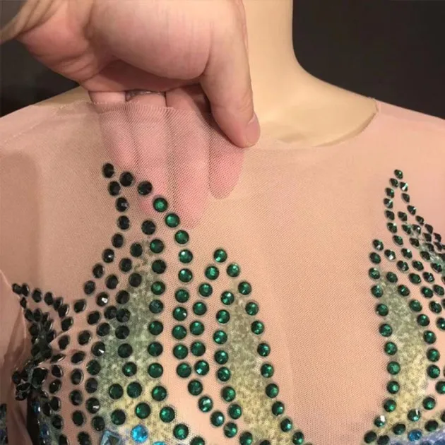 Mermaid Diving Blue Rhinestone High Cut Jumpsuit