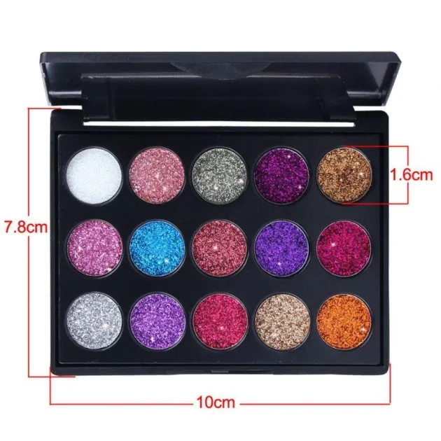 Paleta creativa de sombras de ojos con lentejuelas de diamante de 15 colores