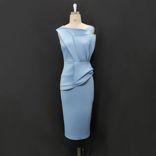 Mid length dress with ruffle trim and hip skirt