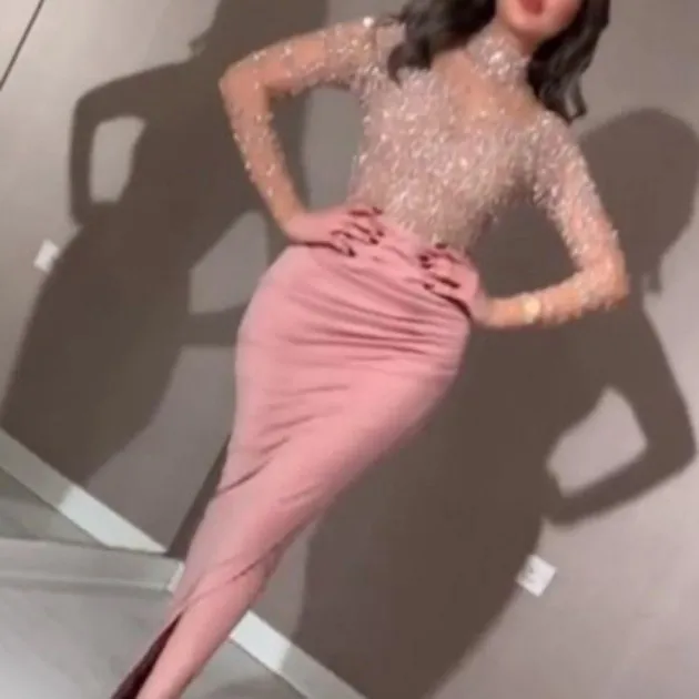 Gold Ball Gown Long Sleeve Dress