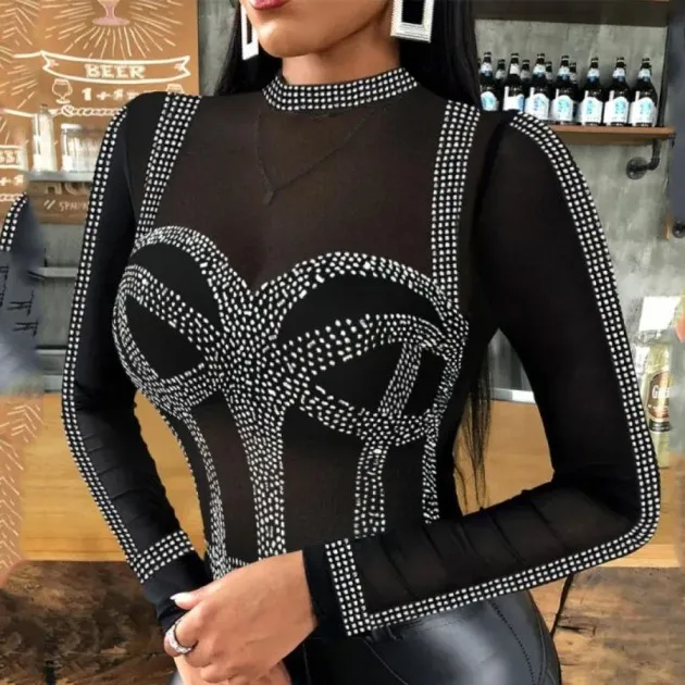 Long Sleeve Round Neck Black Top