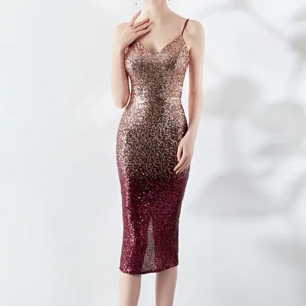 Sling Sequin Wrapped Chest See-through Hip Dress