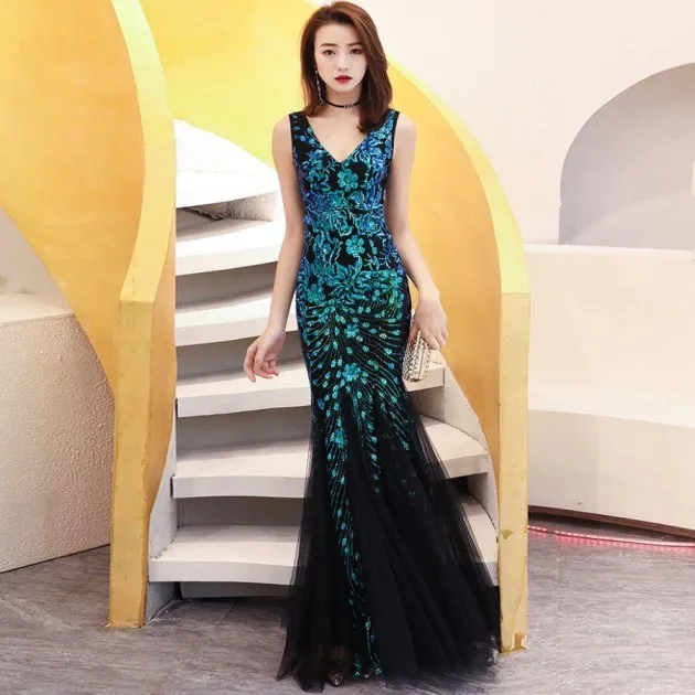 Elegant Temperament Long Fishtail Sequin Sexy Dress