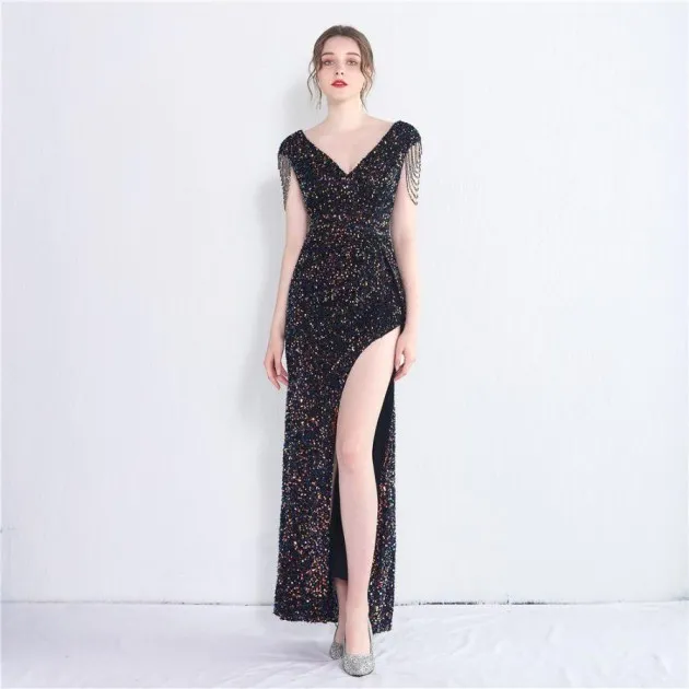 Handmade Sequins Temperament Slit Long Fishtail Skirt