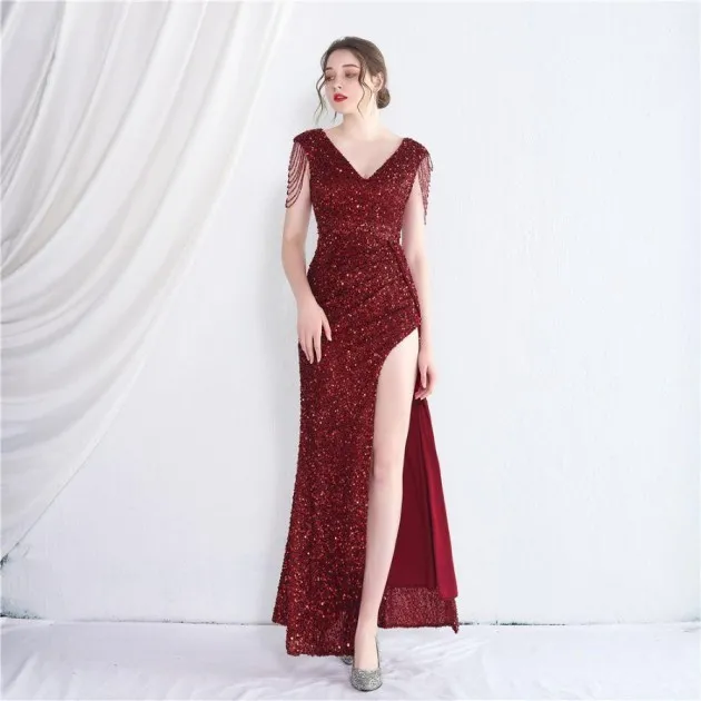 Handmade Sequins Temperament Slit Long Fishtail Skirt