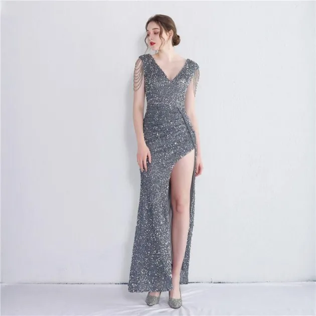 Handmade Sequins Temperament Slit Long Fishtail Skirt