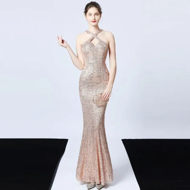 Sequined Party Dress Long Banquet Slim Fishtail