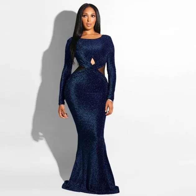 Long Sleeve Sexy Halter Evening One-piece Dress