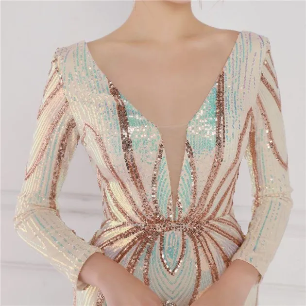 Banquet Elegant Long-sleeved Sequined Aura Queen Fishtail Dress