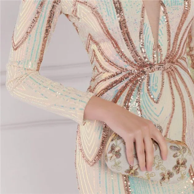Banquet Elegant Long-sleeved Sequined Aura Queen Fishtail Dress
