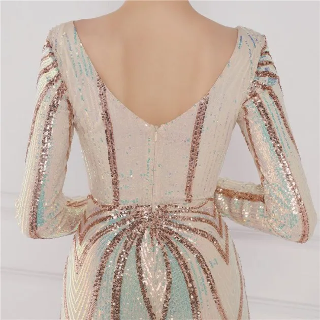 Banquet Elegant Long-sleeved Sequined Aura Queen Fishtail Dress