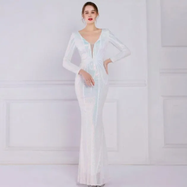 Banquet Elegant Long-sleeved Sequined Aura Queen Fishtail Dress