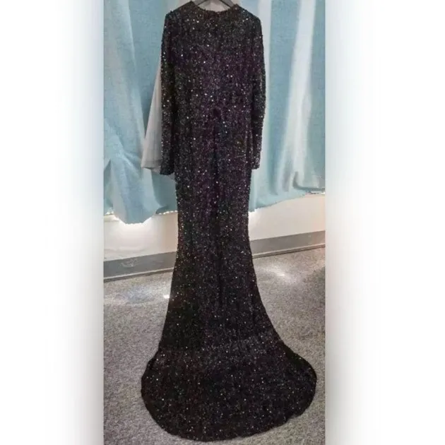 Long Sleeve Sequin Evening Dress