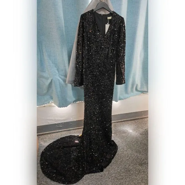 Long Sleeve Sequin Evening Dress