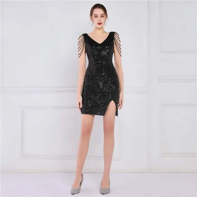 Banquet Evening Dress Magic Color Beads Short