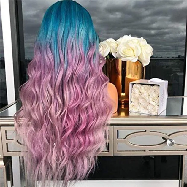 Blue–Purple Gradient Synthetic Wig Soft Waves, Effortless Glam