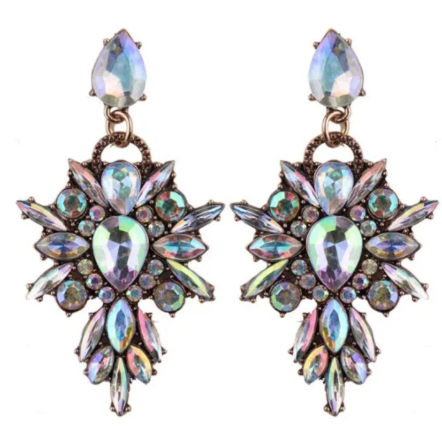 Colorful crystal geometric drop with diamonds exaggerated exquisite earrings