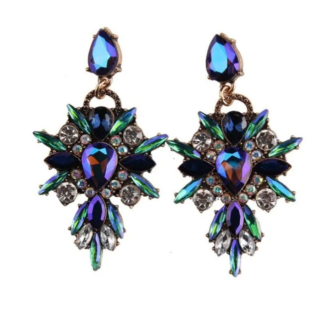 Colorful crystal geometric drop with diamonds exaggerated exquisite earrings