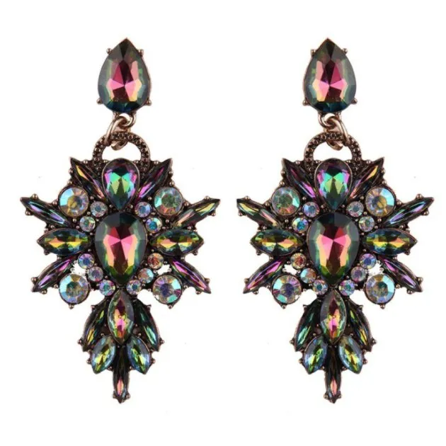 Colorful crystal geometric drop with diamonds exaggerated exquisite earrings