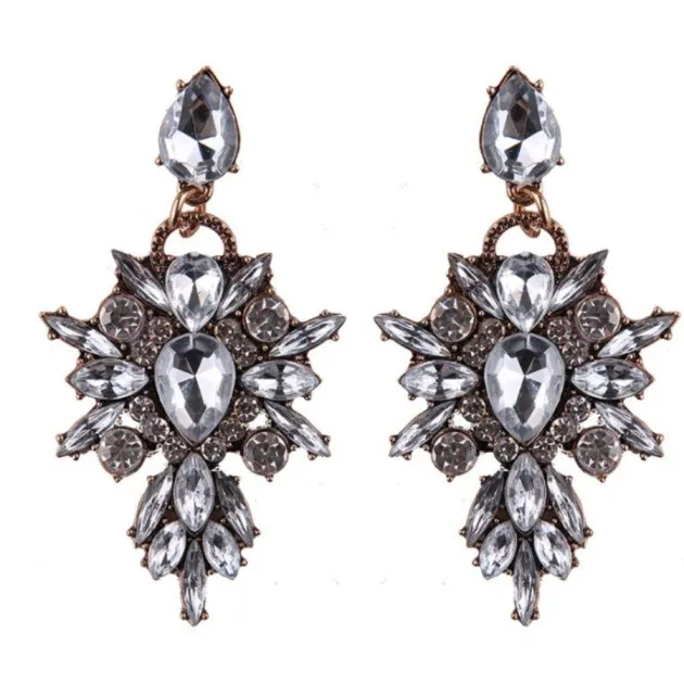 Colorful crystal geometric drop with diamonds exaggerated exquisite earrings