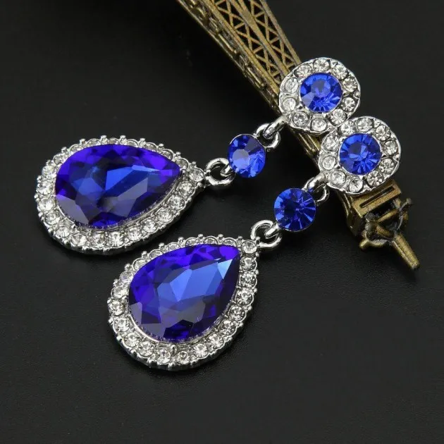 Pendientes lágrima azul cristal