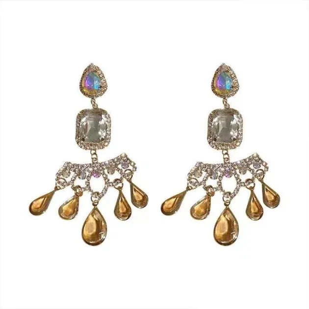 Drop Shaped Crystal Full Of Diamond Temperament Long Earrings Atmospheric Earrings