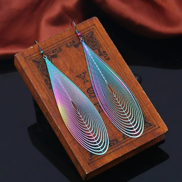 Openwork water drops colorful earrings