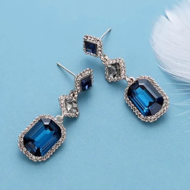 Long Geometric Square Crystal Earrings Gemstone Earrings