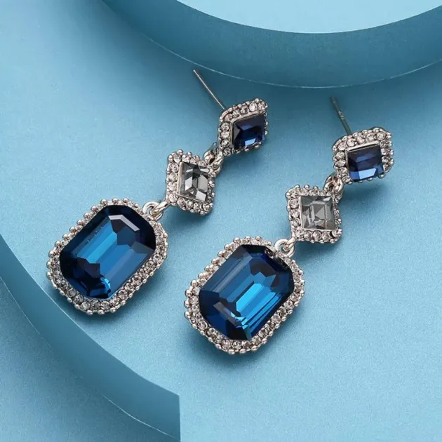 Pendientes de cristal cuadrados geométricos largos Pendientes de piedras preciosas