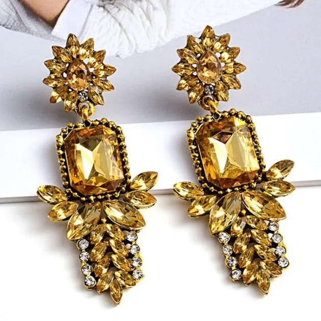 Fashion Earrings Colorful Diamond Long Metal