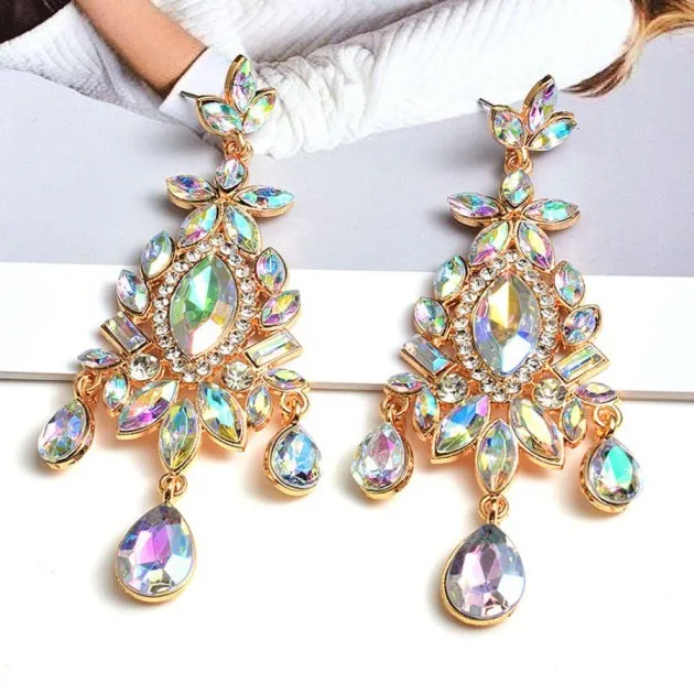 Vintage Elegant Drop-shaped Earrings Luxury Crystal Hanging Style