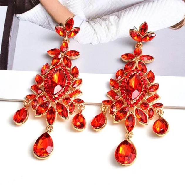 Pendientes elegantes vintage en forma de gota Estilo colgante de cristal de lujo