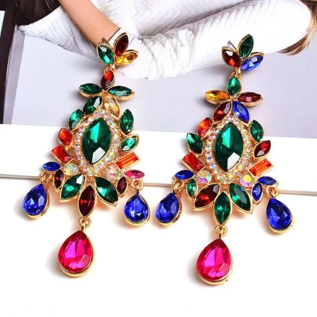 Pendientes elegantes vintage en forma de gota Estilo colgante de cristal de lujo