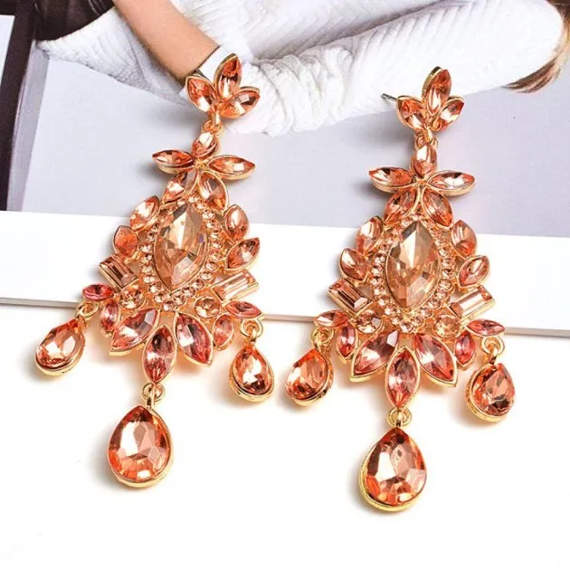 Pendientes elegantes vintage en forma de gota Estilo colgante de cristal de lujo